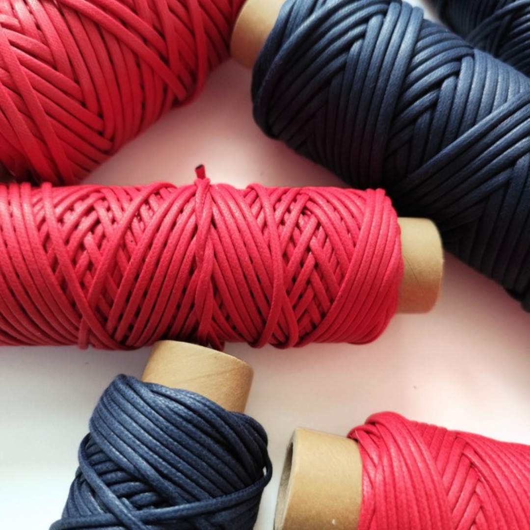 Cordoncino cerato in cotone | Rosso Classico & Blu Scuro 2.5 mm, 3.5 mm 