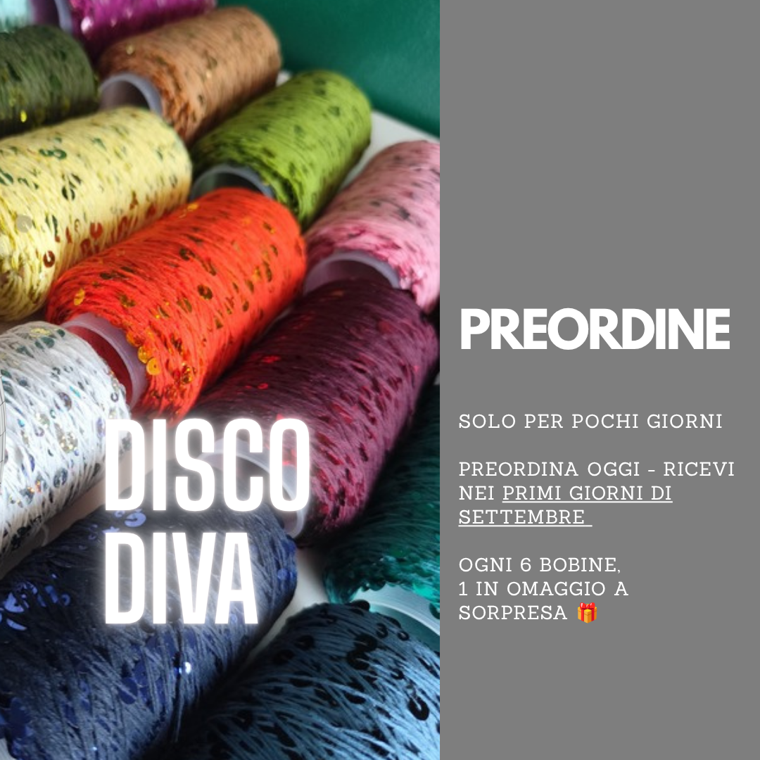 PREORDINE - Spedizione a Settembre - ogni 6 bobine, 1 in omaggio a sorpresa 🎁DISCO DIVA filato di cotone puro con paillettes | 100 grammi