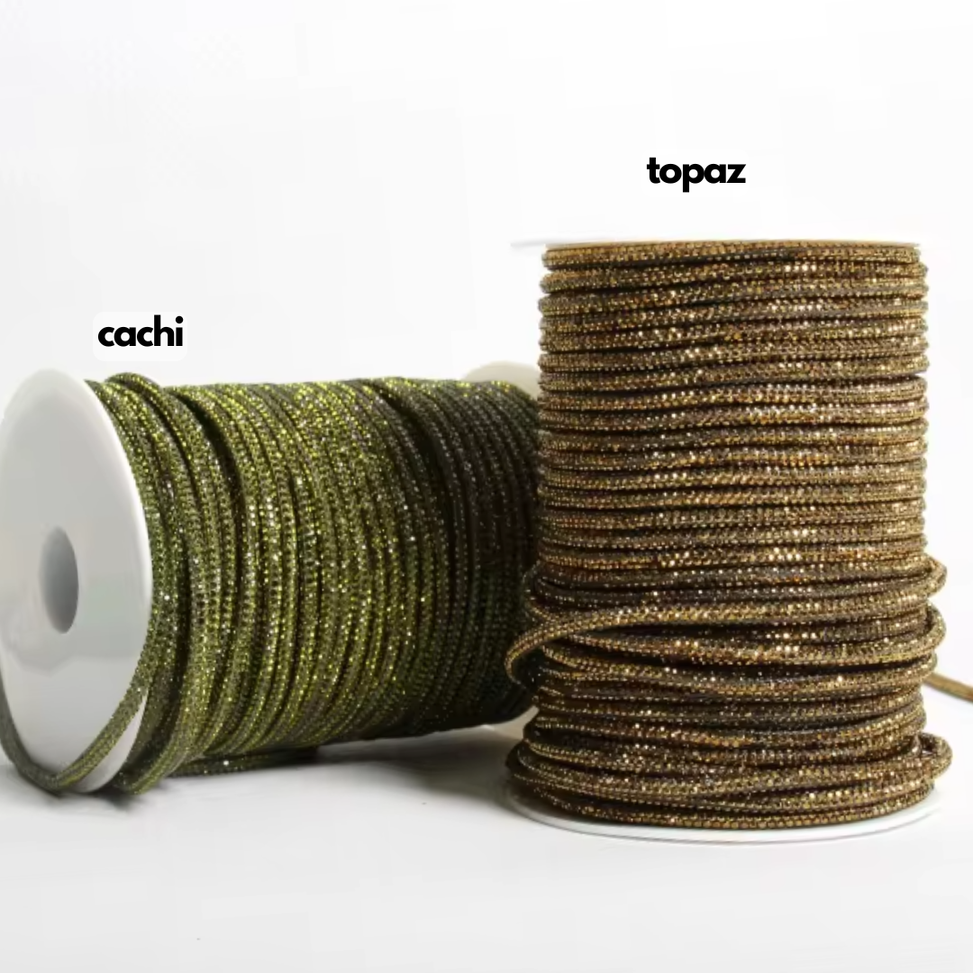 Cordino con strass 4mm colore khaki - per collane bracciali e borse
