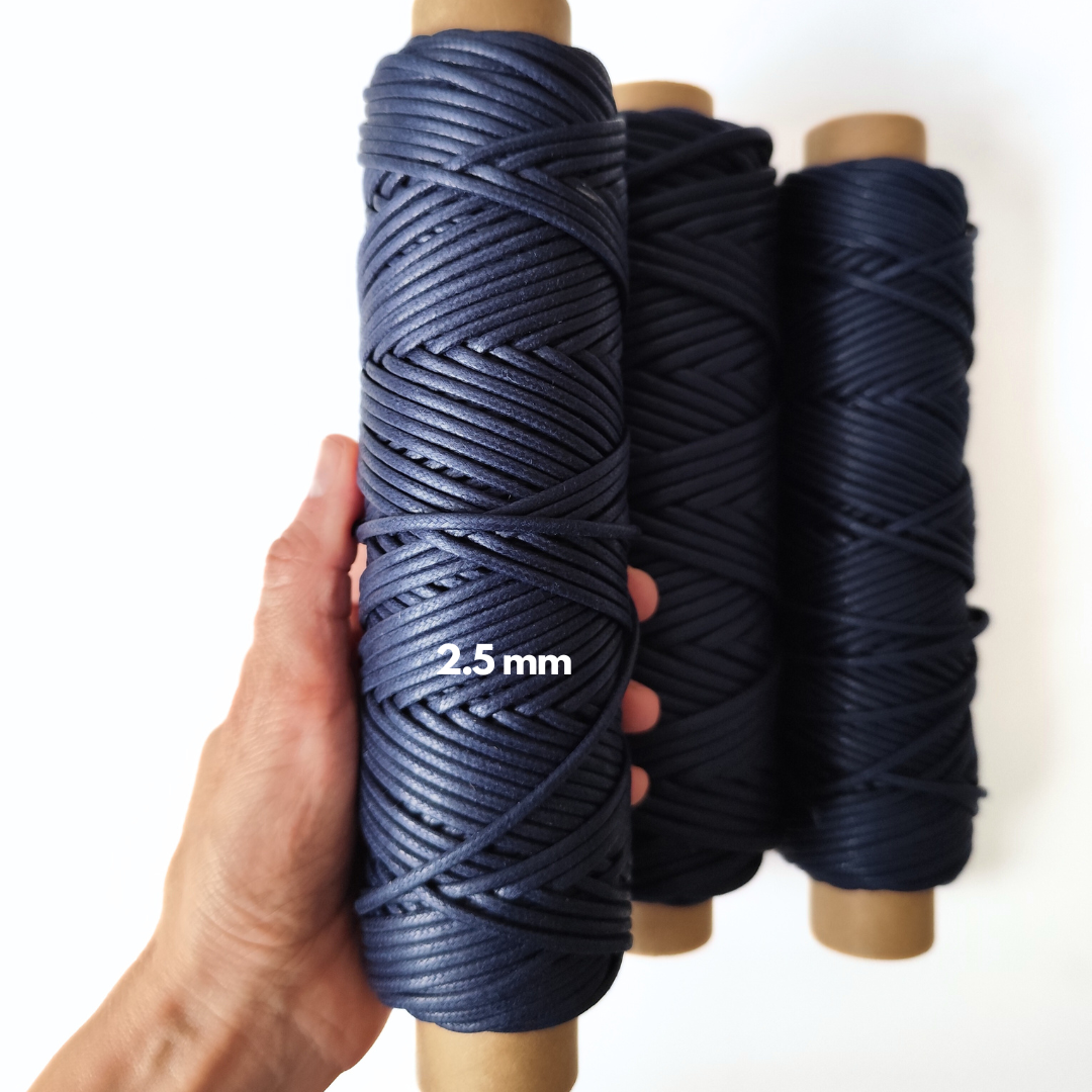 Cordoncino cerato in cotone | Rosso Classico & Blu Scuro 2.5 mm, 3.5 mm 