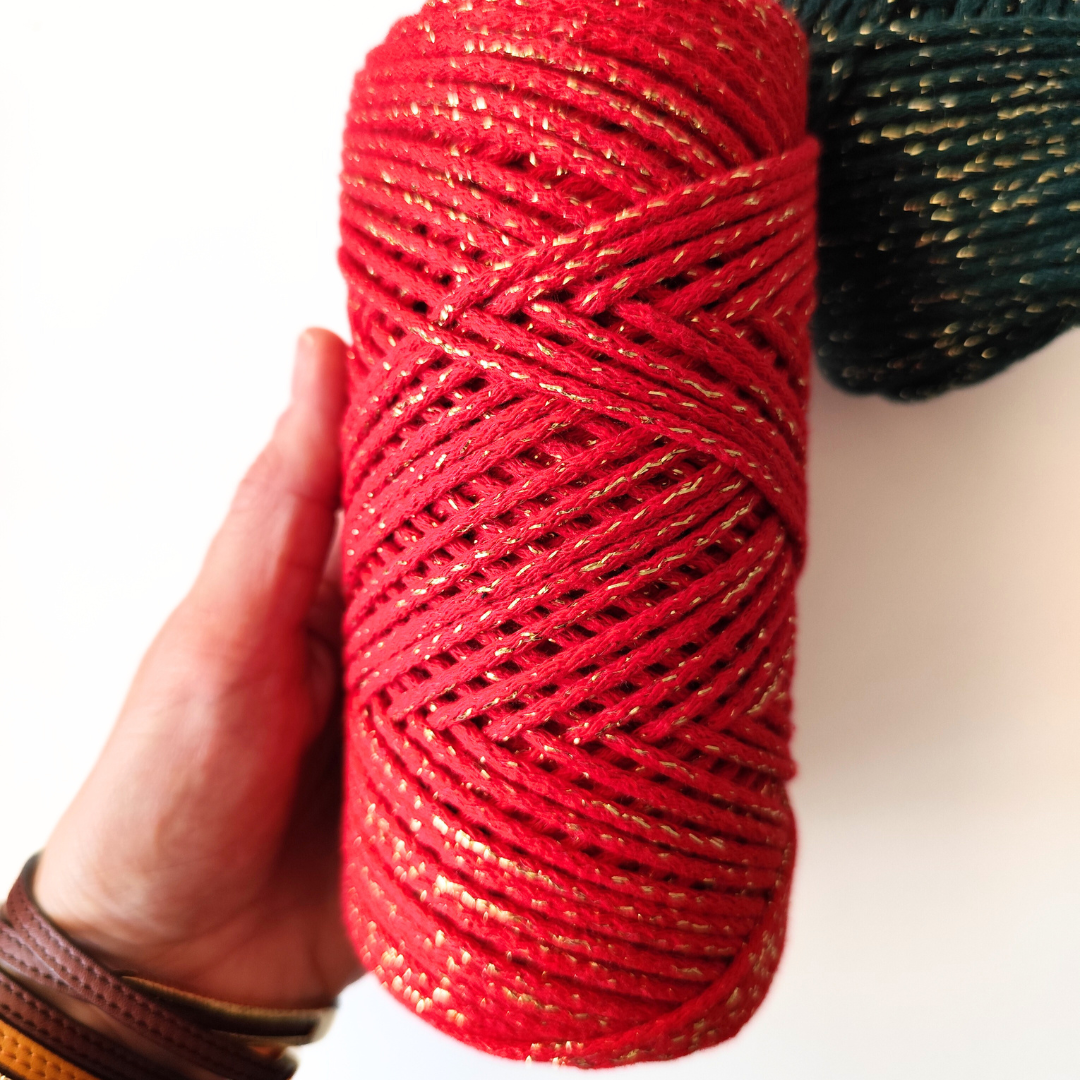 Corda intrecciata in cotone da 2 mm con glitter | 100 m