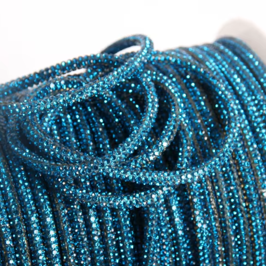 cordino strass4 mm macrame spaghetti colore acqua anima in cotone