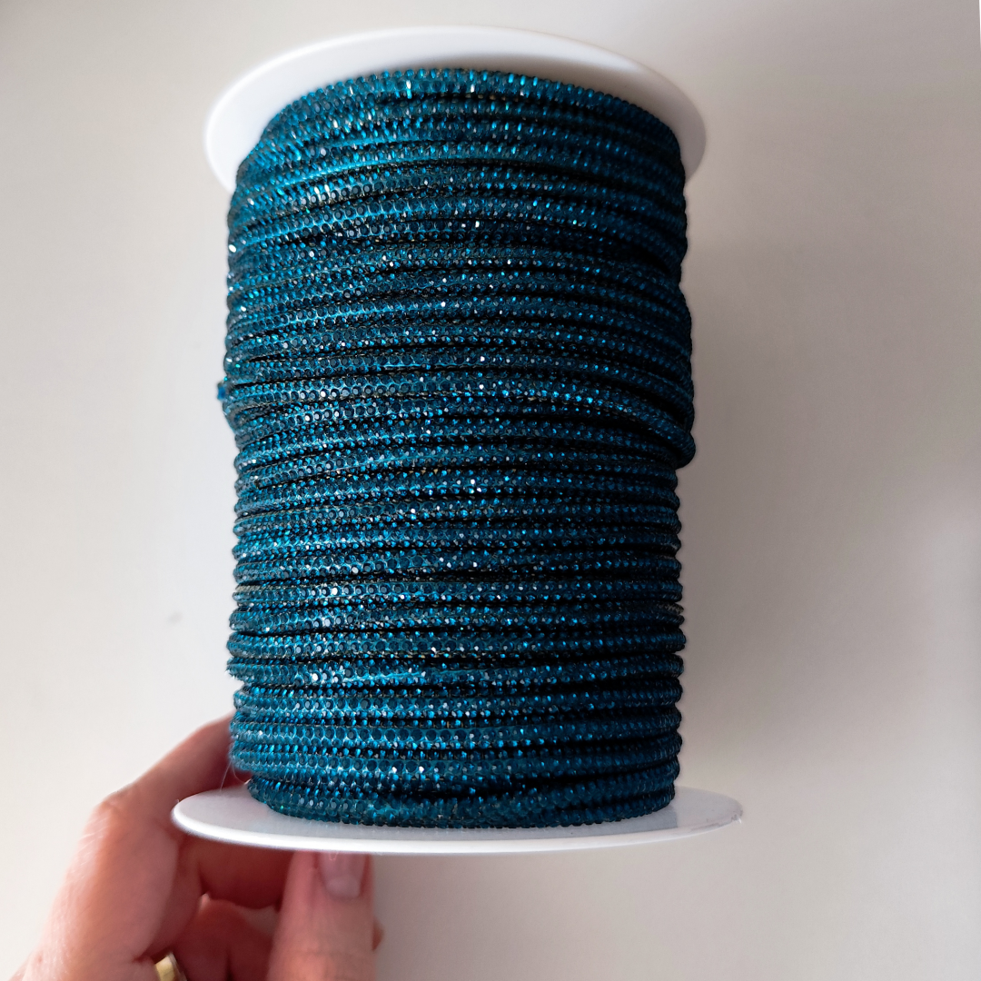 cordino strass4 mm macrame spaghetti colore turchese anima in cotone
