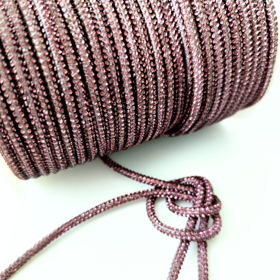Cordino strass Macramè Spaghetti color malva con anima in cotone per gioielli, borse, fai da te