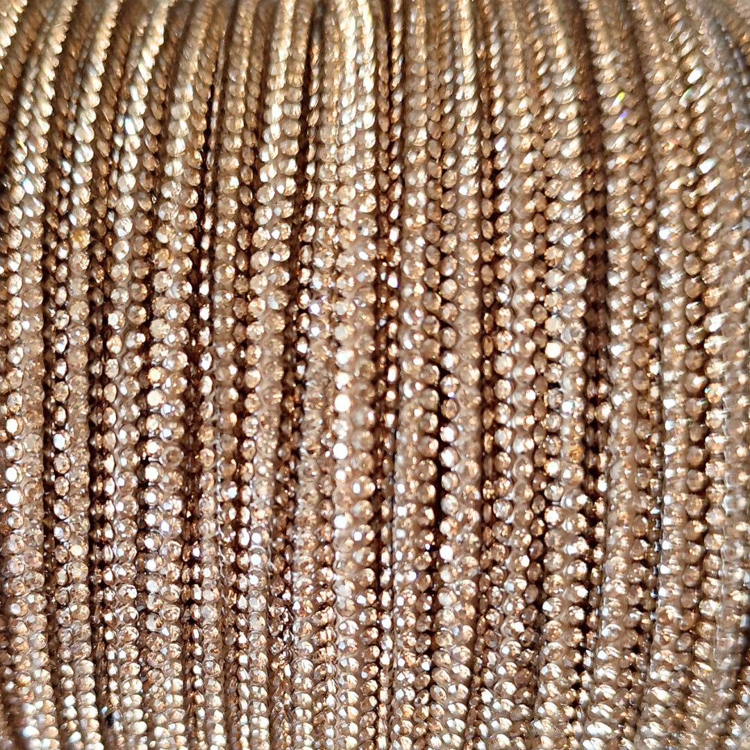Cordino strass Macramè Spaghetti color champagne 4 mm con anima in cotone per gioielli, borse, fai da te