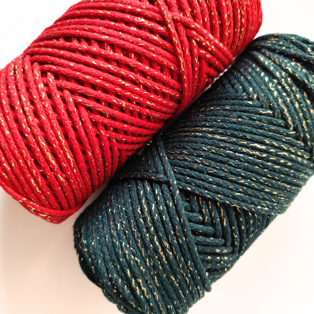 Corda intrecciata in cotone da 2 mm con glitter | 100 m