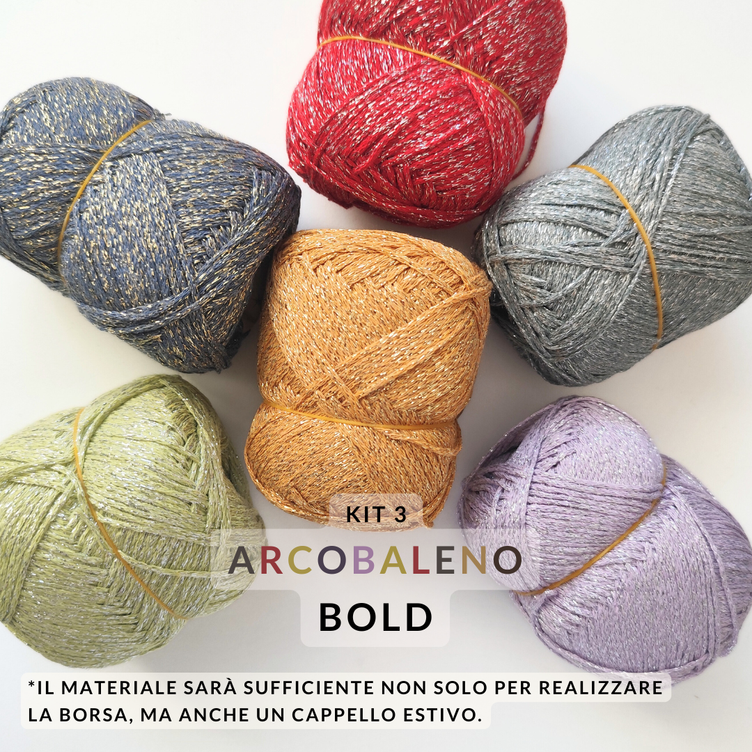 Kit Arcobaleno panoramica contenuto - corde colorate per borsa crochet