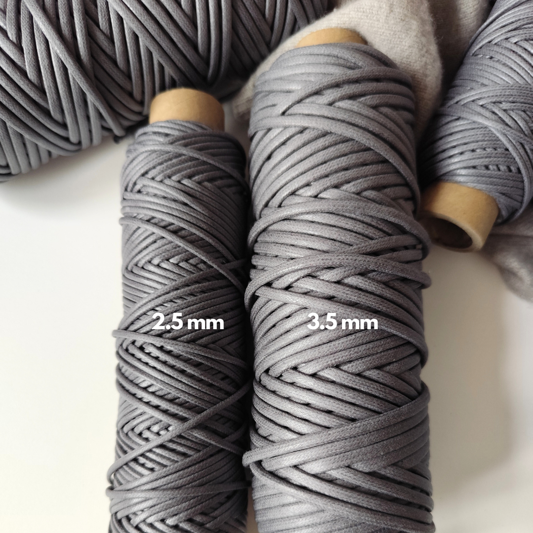 Waxed Cord | Grey Cashmere and Platino 2.5mm, 3.5 mm