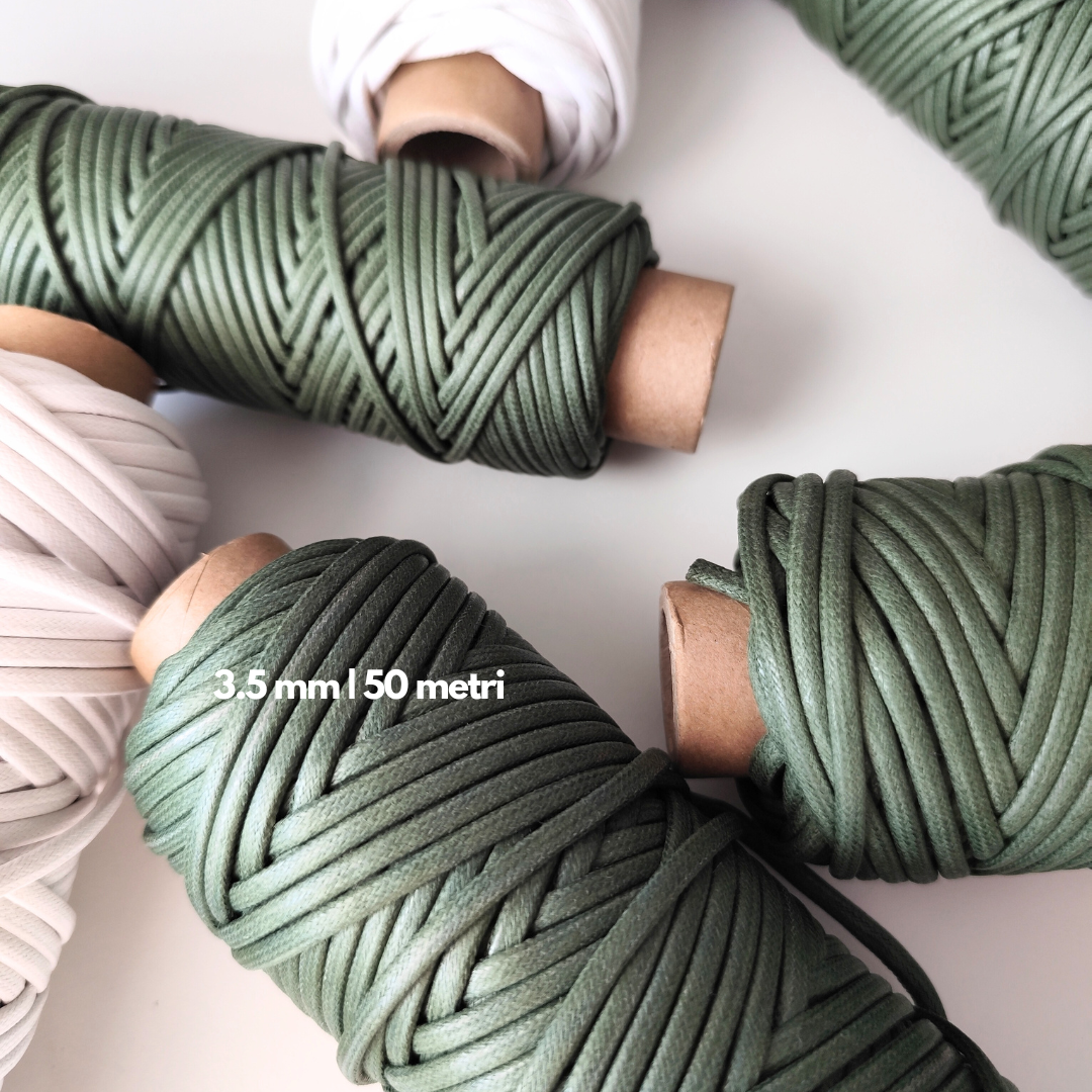 Waxed Cord | White Cloud & Green Ivy 2.5mm, 3.5 mm