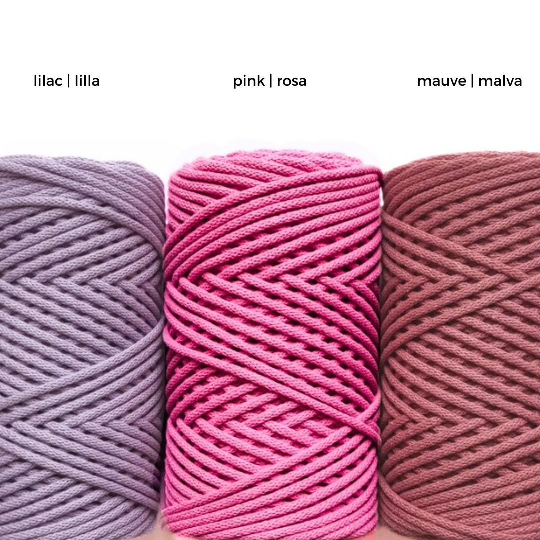 Macrame spaghetti corda braided intrecciata 4mm lilla rosa malva - bobina per borse uncinetto macrame