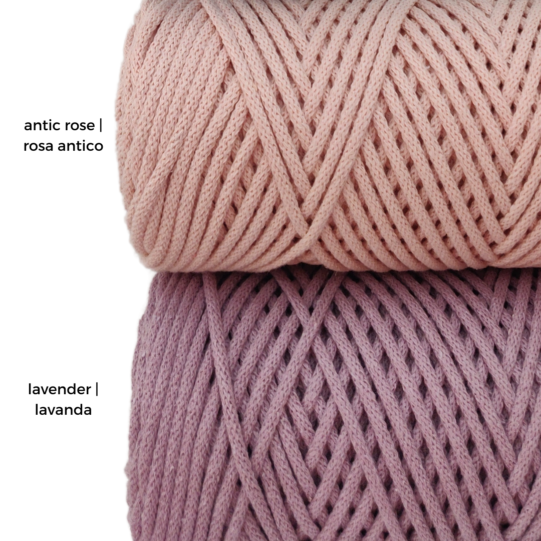 Macrame Spaghetti corda braided 4mm rosa antico lavanda - per borse cestini uncinetto e macrame