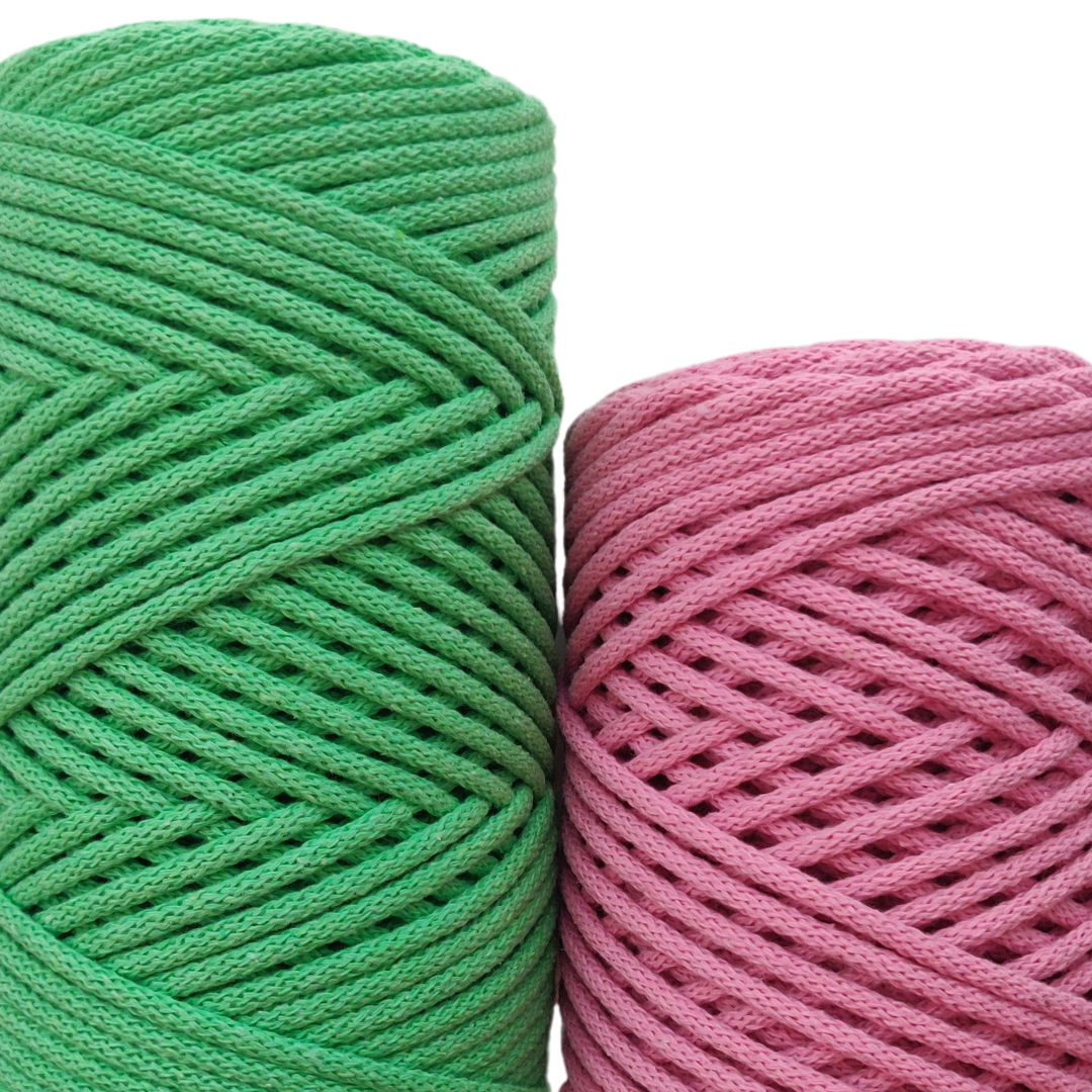 Macrame Spaghetti corda braided 4mm verde erba e rosa - per borse e accessori uncinetto macrame