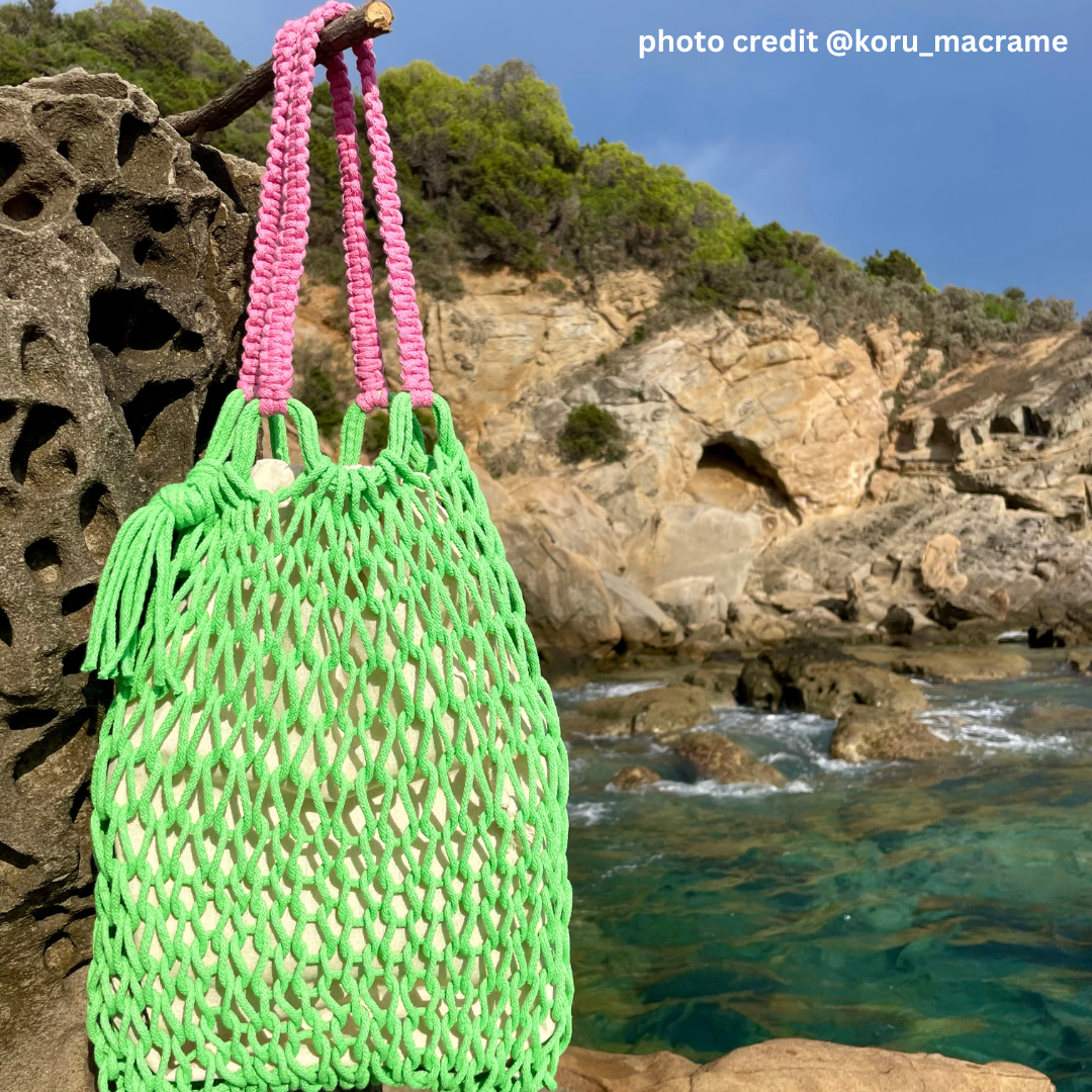 Macrame Spaghetti corda braided 4mm cotone con anima - esempio borsa completata