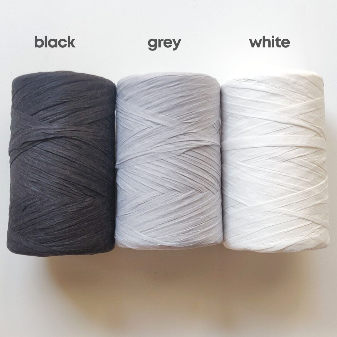 raffia for crochet bags in black, grey, white
