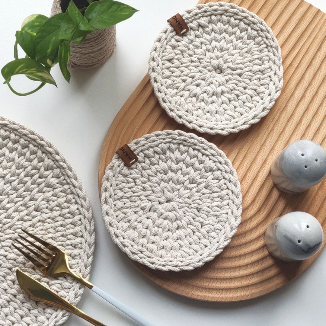Macrame spaghetti sottopiatti con corda  mm braided con anima colore avena
